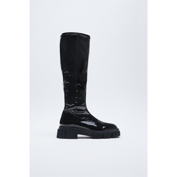 Zara Stretch Black High Shaft Patent Finish Boots - Picture 3 of 11